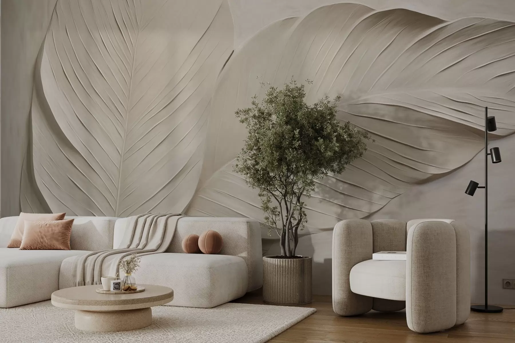 wall murals Рељефни беж листови са меким сенкама w04614