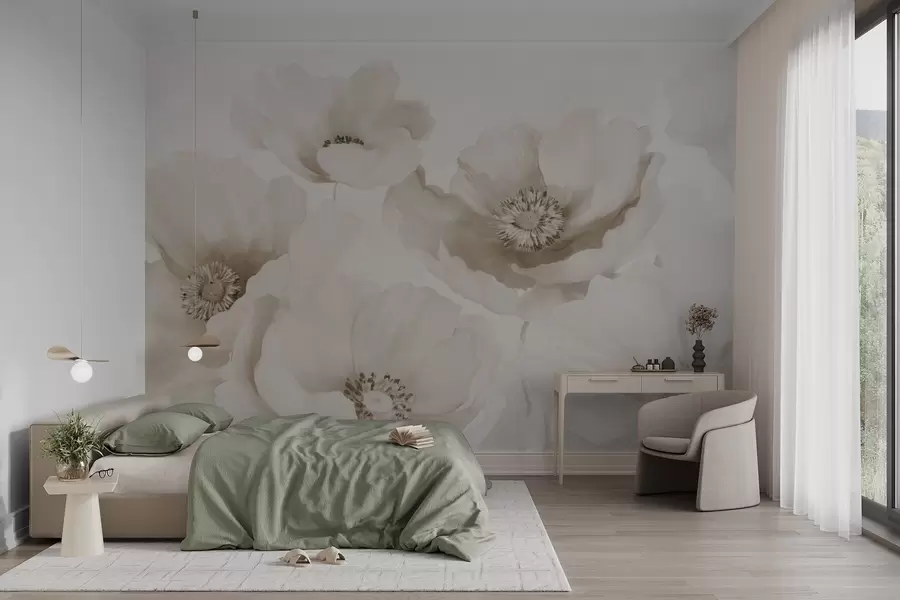 wall murals Макови у нијансама беж w04656v1