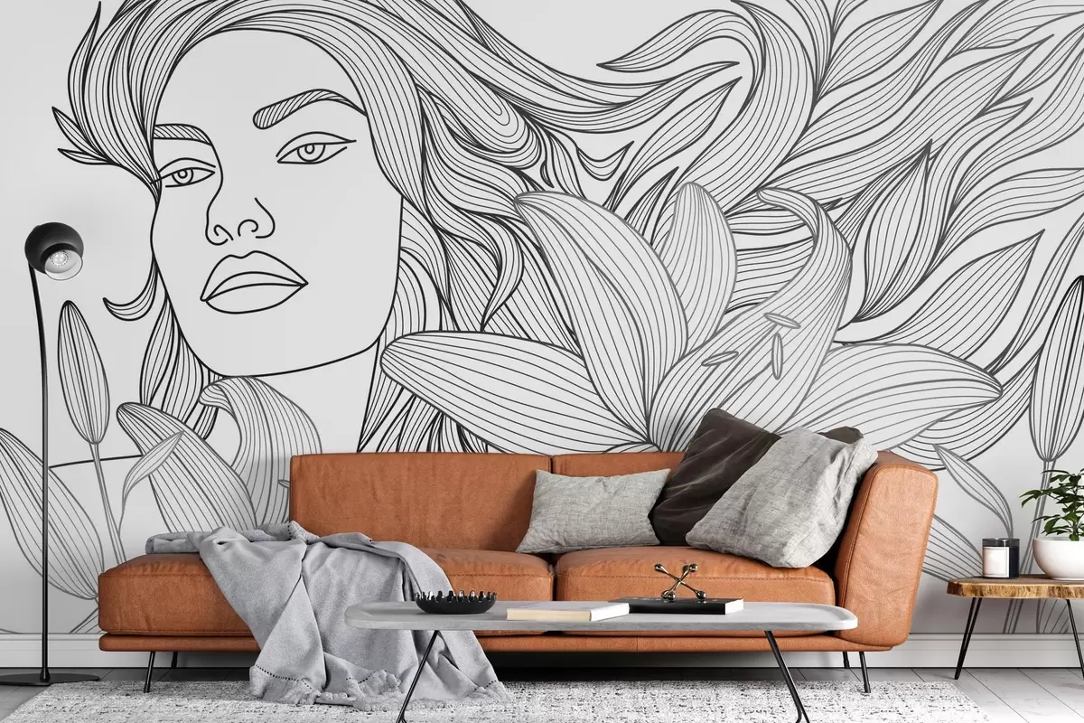 wall murals Портрет девојке у цветовима љиљана w04689