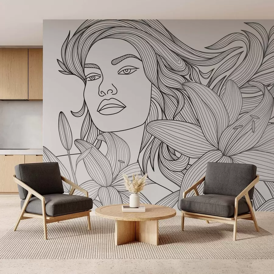 wall murals Портрет девојке у цветовима љиљана w04689