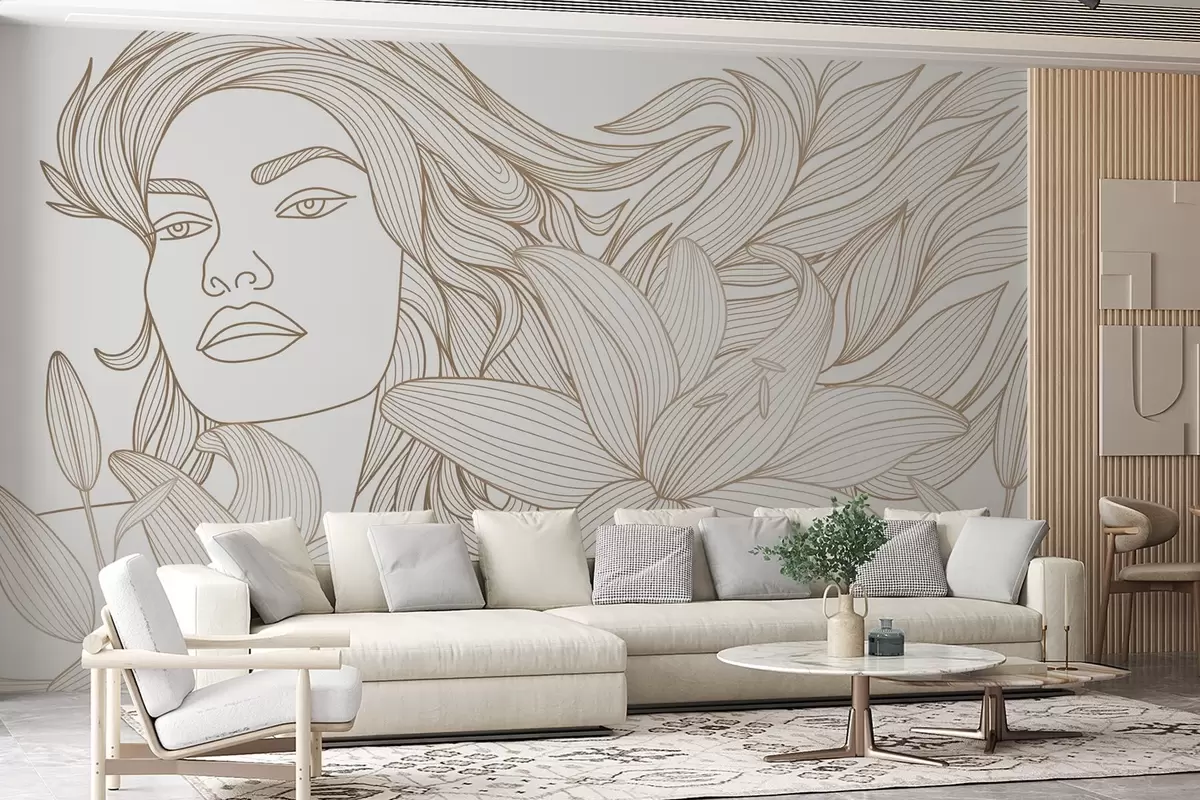 wall murals Портрет девојке у цветовима љиљана у беж нијансама w04689v1