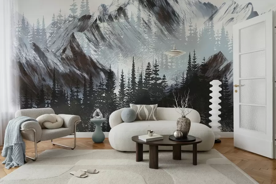 wall murals Планине и четинарска шума w04666v1