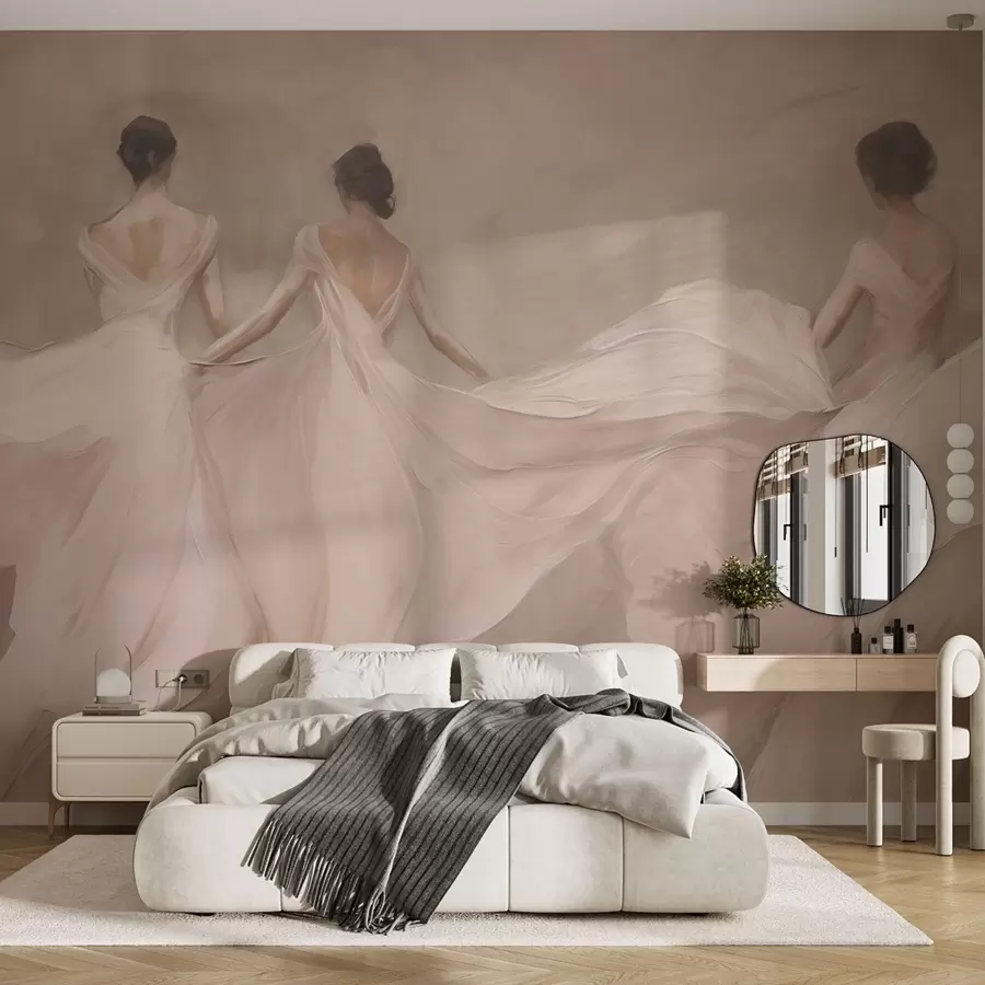 wall murals Три жене у ружичастим хаљинама, лепршава тканина, мекоћа w04709