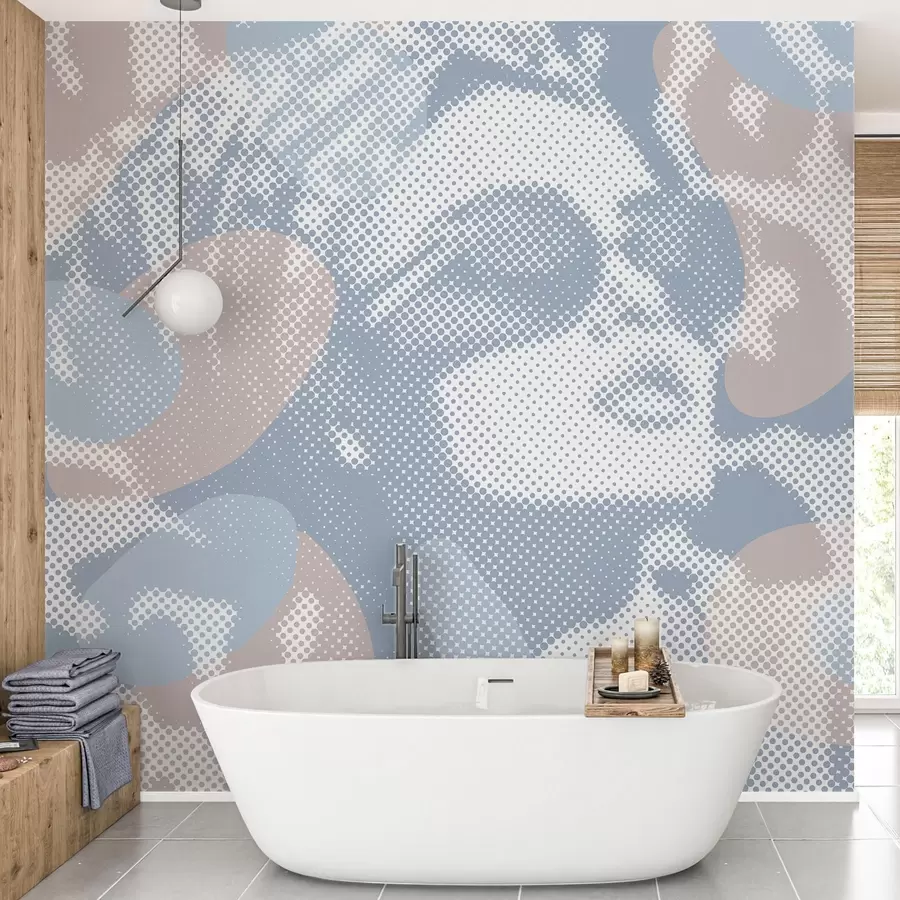 wall murals Портрет жене на леопард позадини у тачкастом стилу у плавим тоновима w04630v1