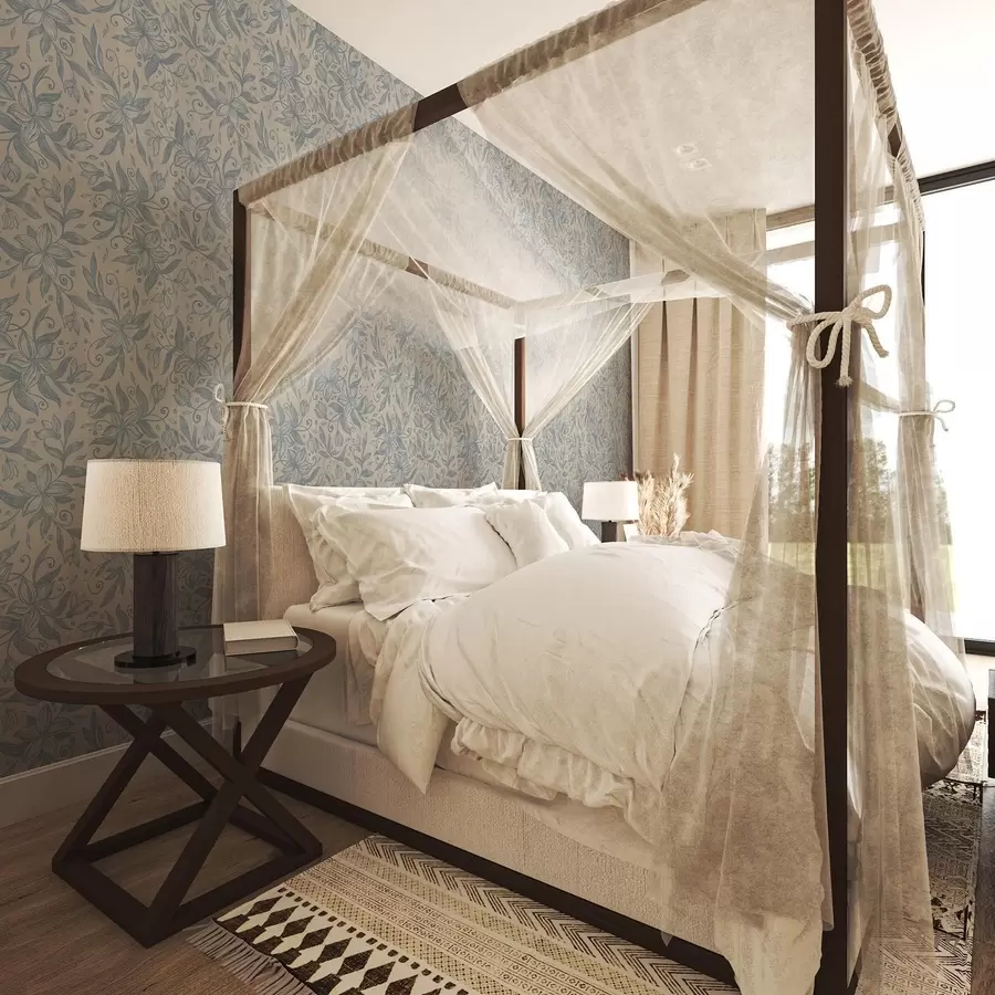 wall murals Плави линеарни цветни узорак на топлој беж боји a00630v2