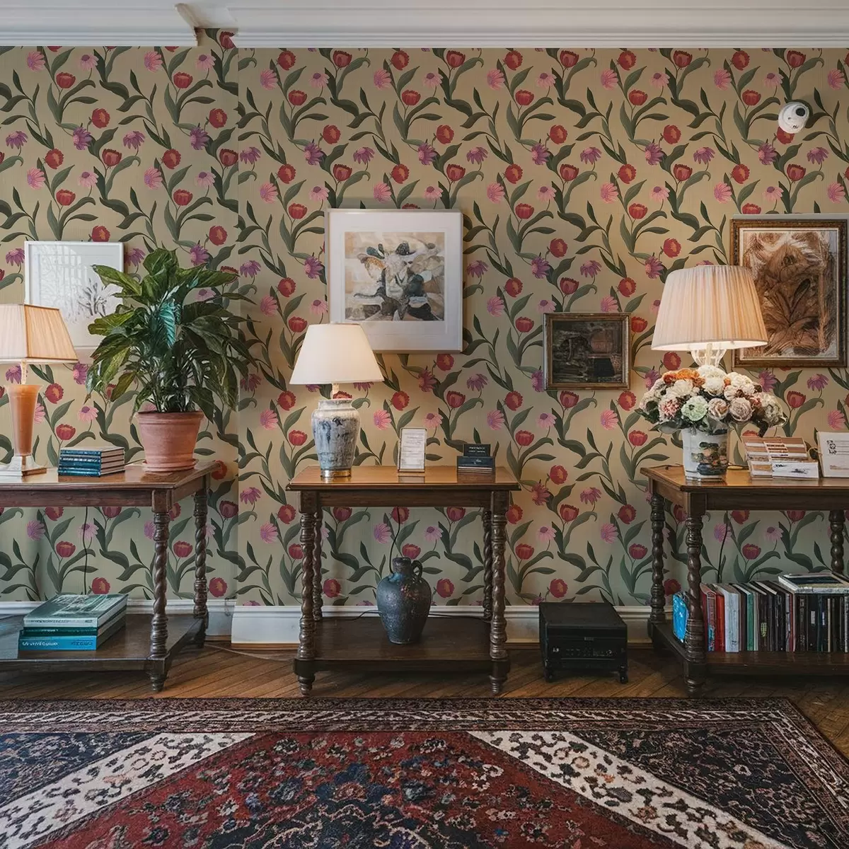 Позадина Ружичасто-црвени цветови на беж позадини, ручно цртана текстура a00631