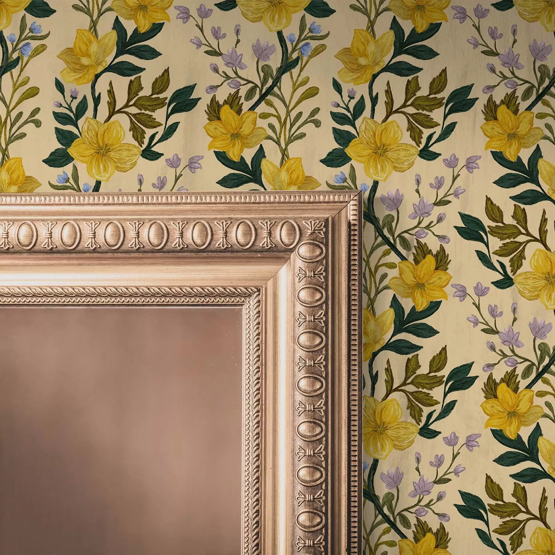 wall murals Жуто цвеће у вертикалним гирландама на кремастој позадини a00632