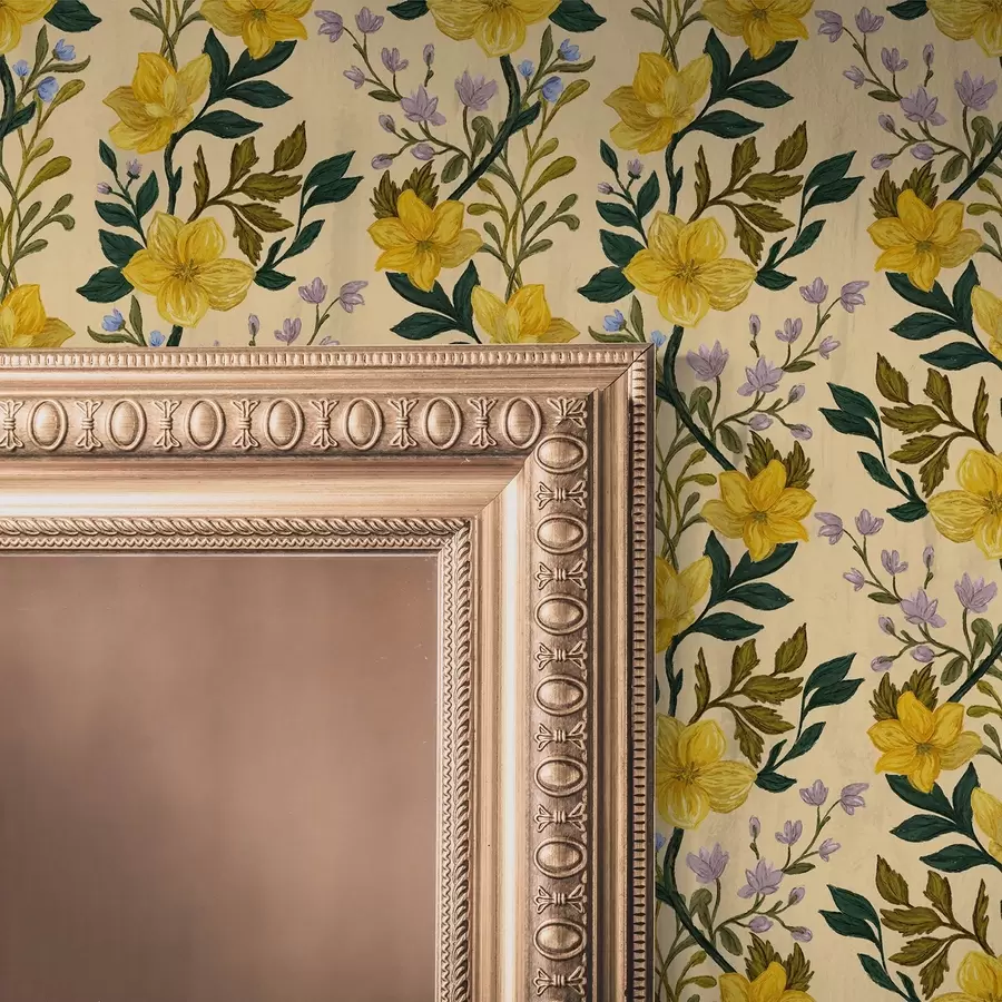 wall murals Жуто цвеће у вертикалним гирландама на кремастој позадини a00632