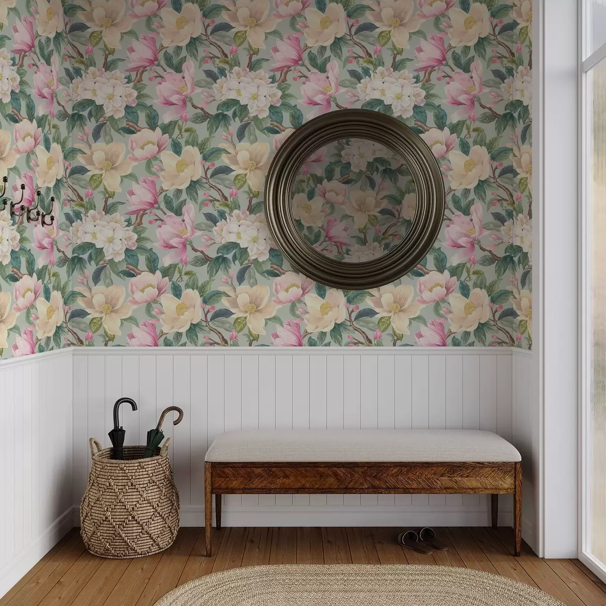 Позадина Магнолије и бели цветови на менто сивој позадини a00644