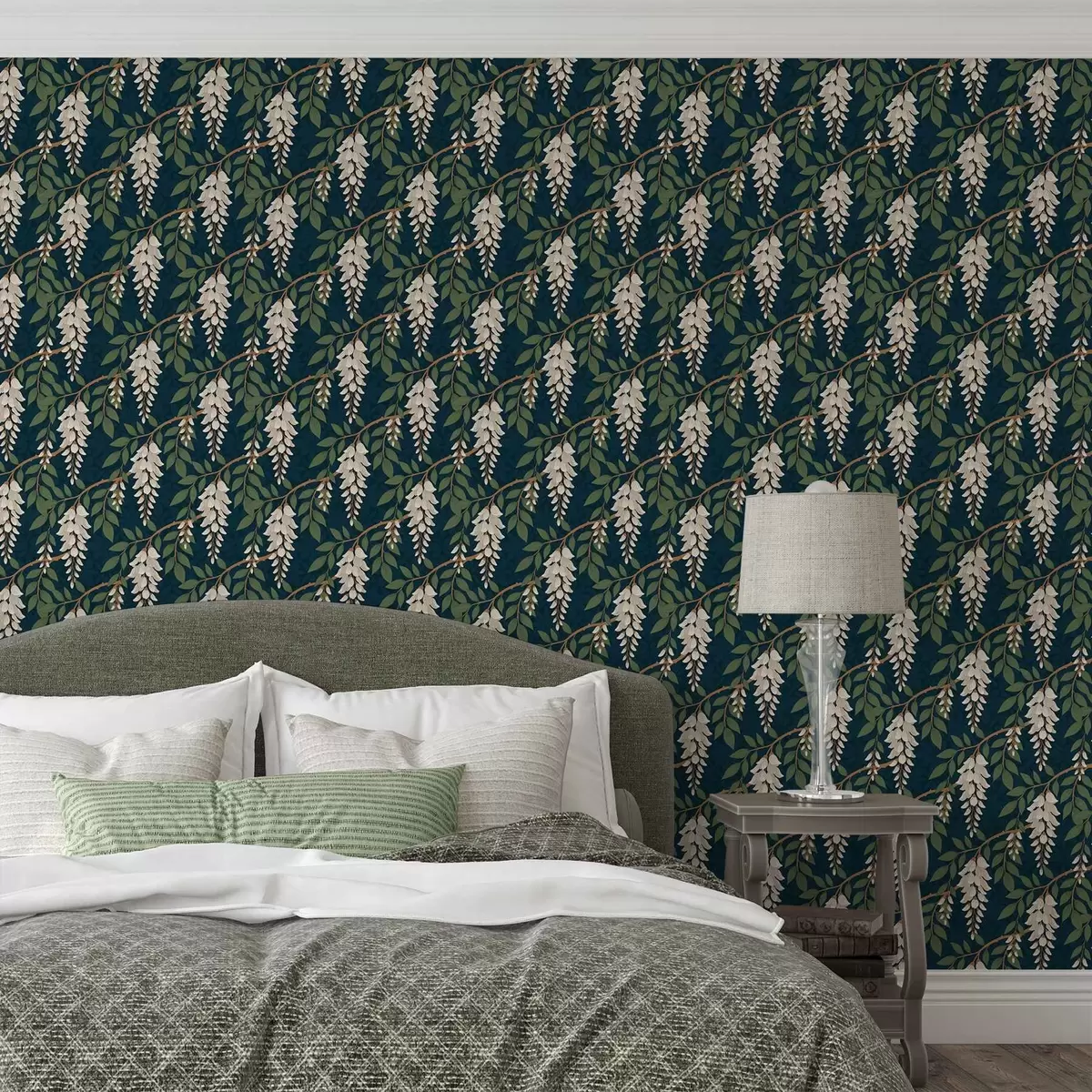 Позадина Глицинија боје слоноваче на дубоко цијанској позадини a00694v1