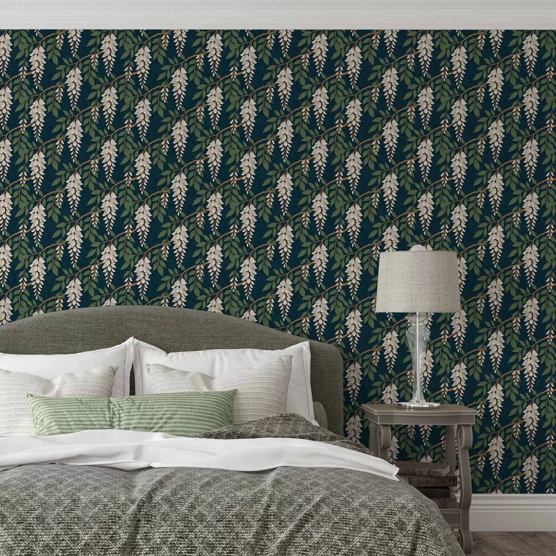 wall murals Глицинија боје слоноваче на дубоко цијанској позадини a00694v1