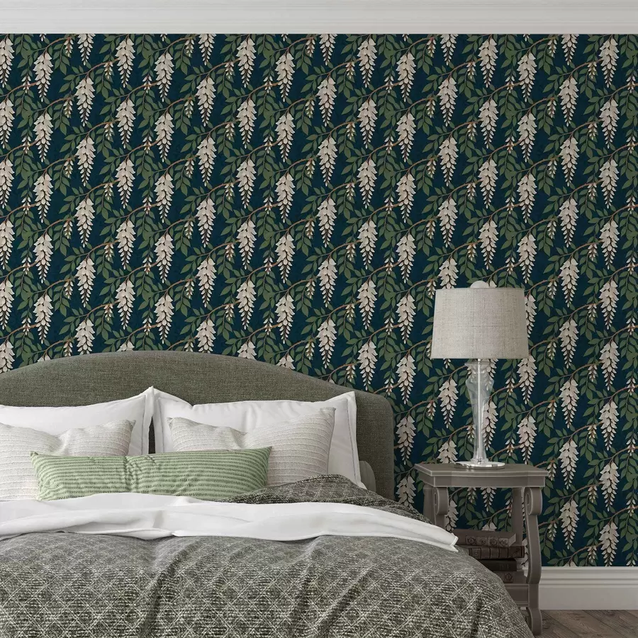 wall murals Глицинија боје слоноваче на дубоко цијанској позадини a00694v1