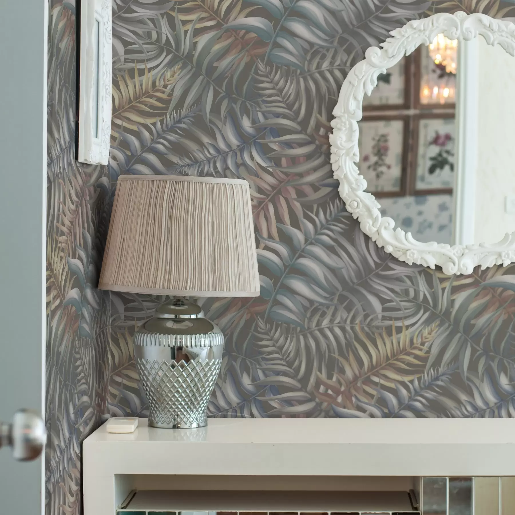 wall murals Слојевито палмино лишће у пригушеним тоновима a00789