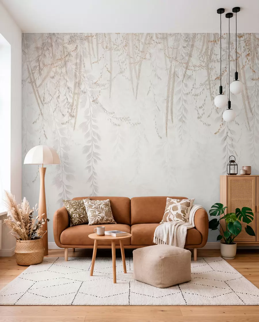 wall murals Лагано висеће лишће и гране у беж тоновима w09433