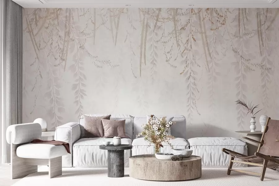 wall murals Лагано висеће лишће и гране у беж тоновима w09433