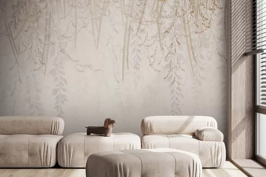 wall murals Лагано висеће лишће и гране у беж тоновима w09433