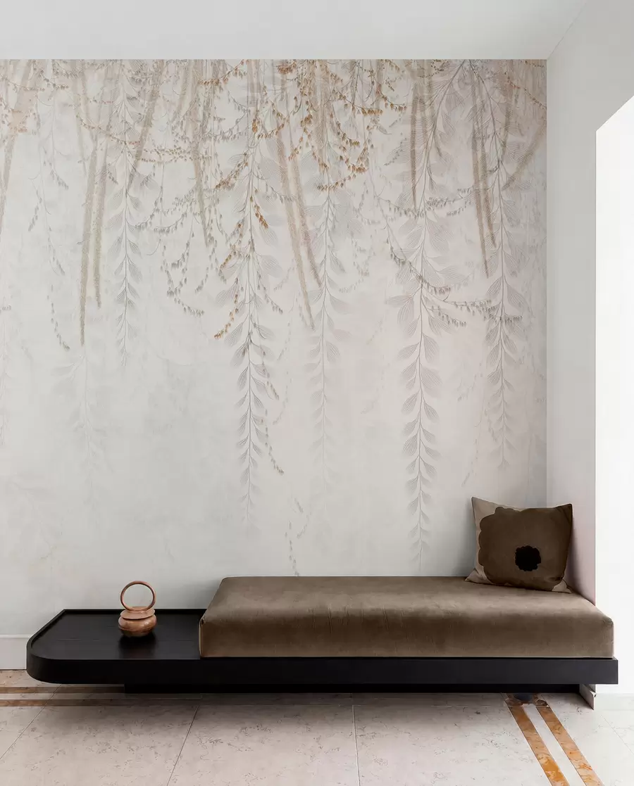 wall murals Лагано висеће лишће и гране у беж тоновима w09433