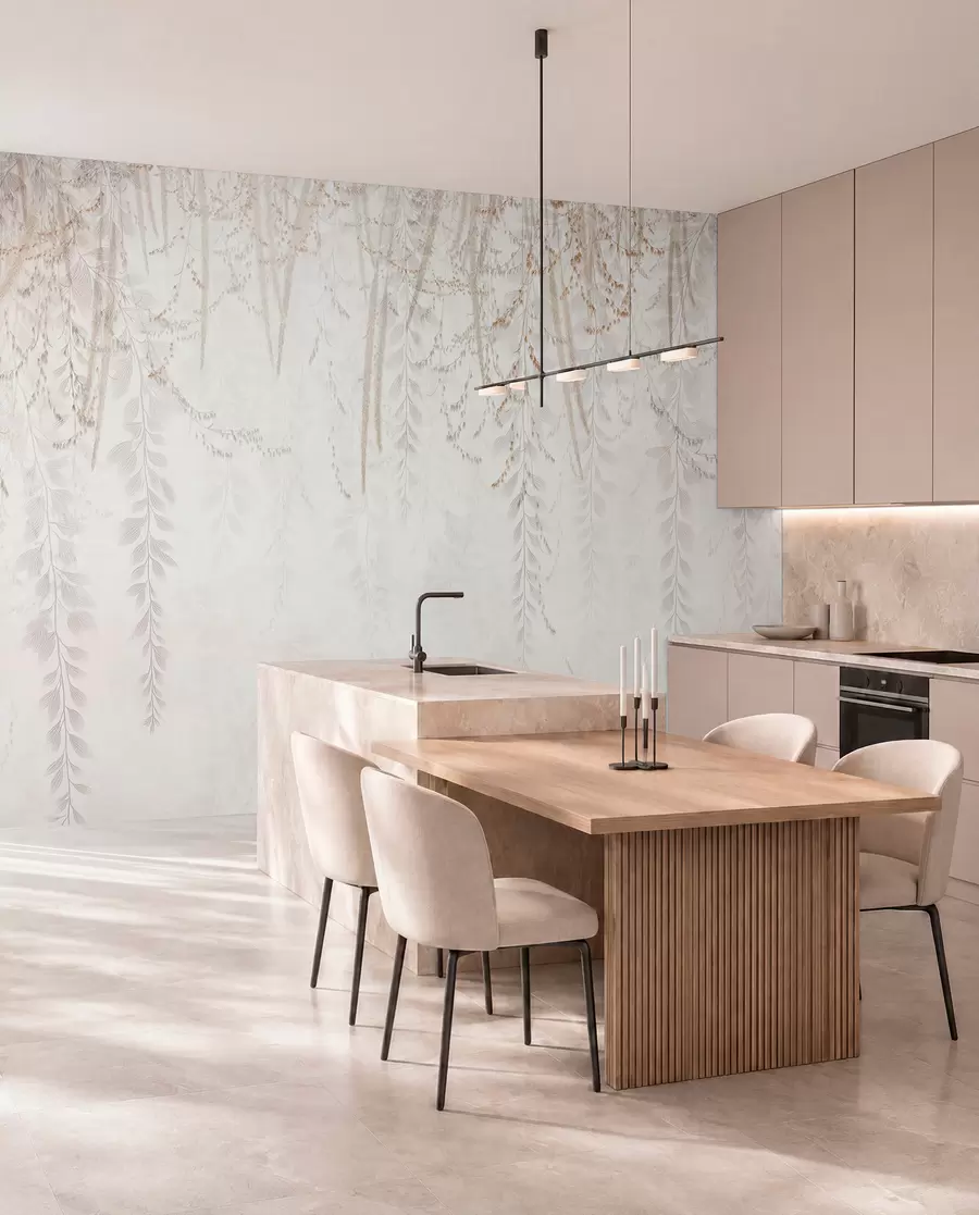 wall murals Лагано висеће лишће и гране у беж тоновима w09433