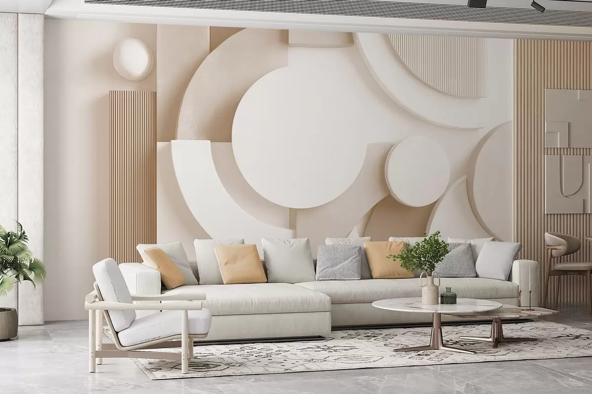 wall murals Модерна волуметријска апстракција у беж нијансама w09441v1