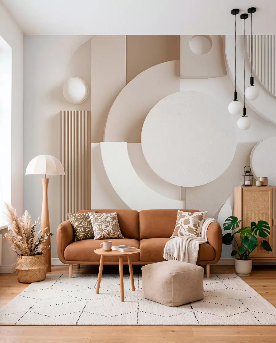 wall murals Модерна волуметријска апстракција у беж нијансама w09441v1