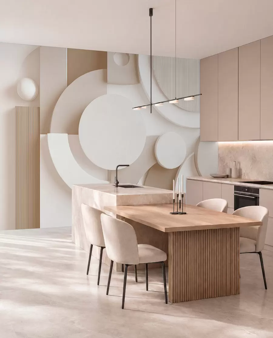 wall murals Модерна волуметријска апстракција у беж нијансама w09441v1