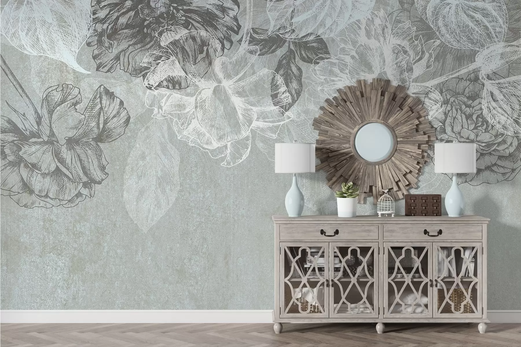 wall murals Висеће контурно цвеће w04665