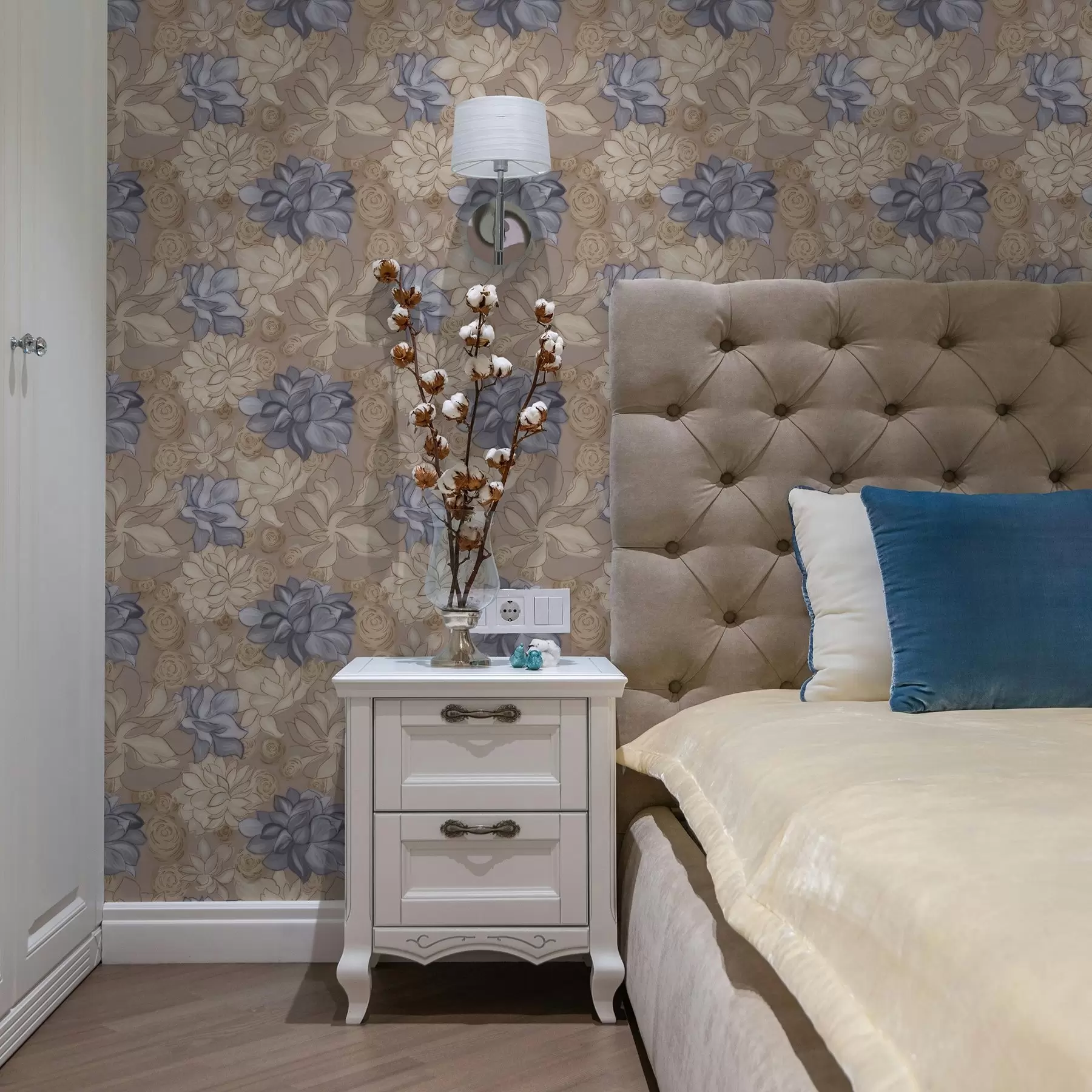 wall murals Крем и плаво цвеће на топлој беж позадини a00634v1