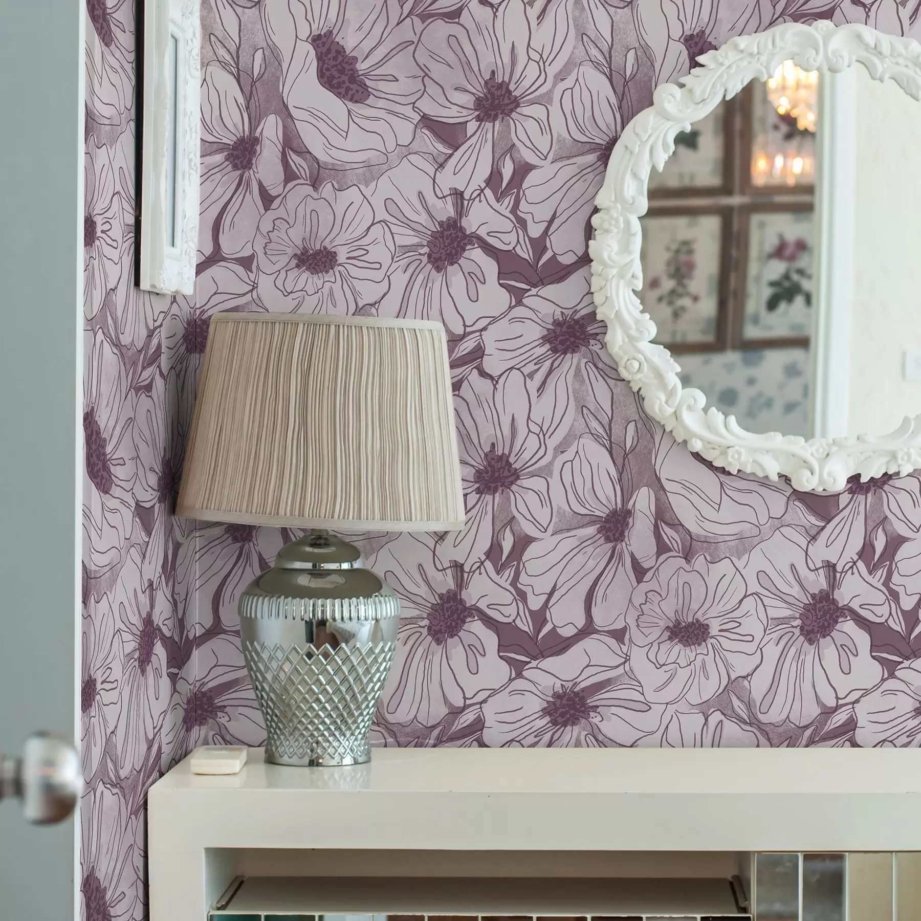 wall murals Линеарно цвеће у хладној лила-ружичастој палети a00636v1