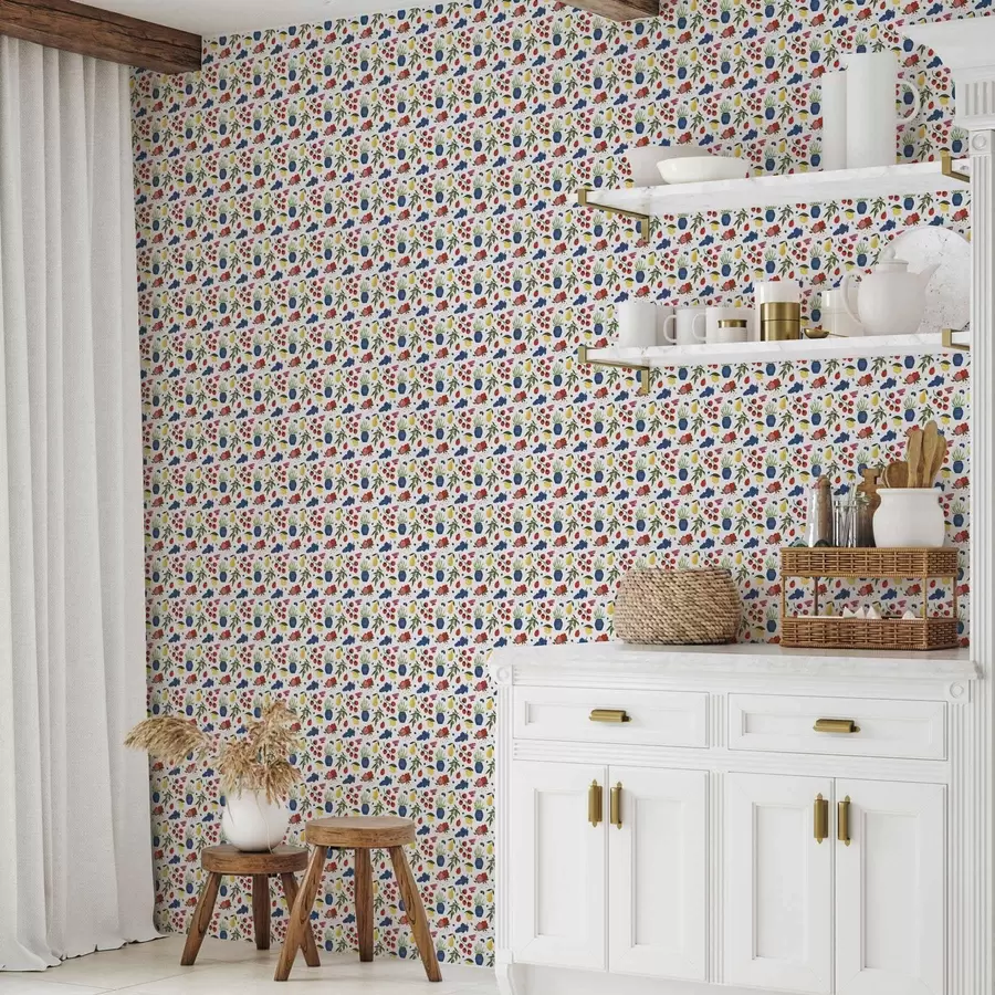 wall murals Светли воћно-ботанички узорак на белој позадини a00637v1