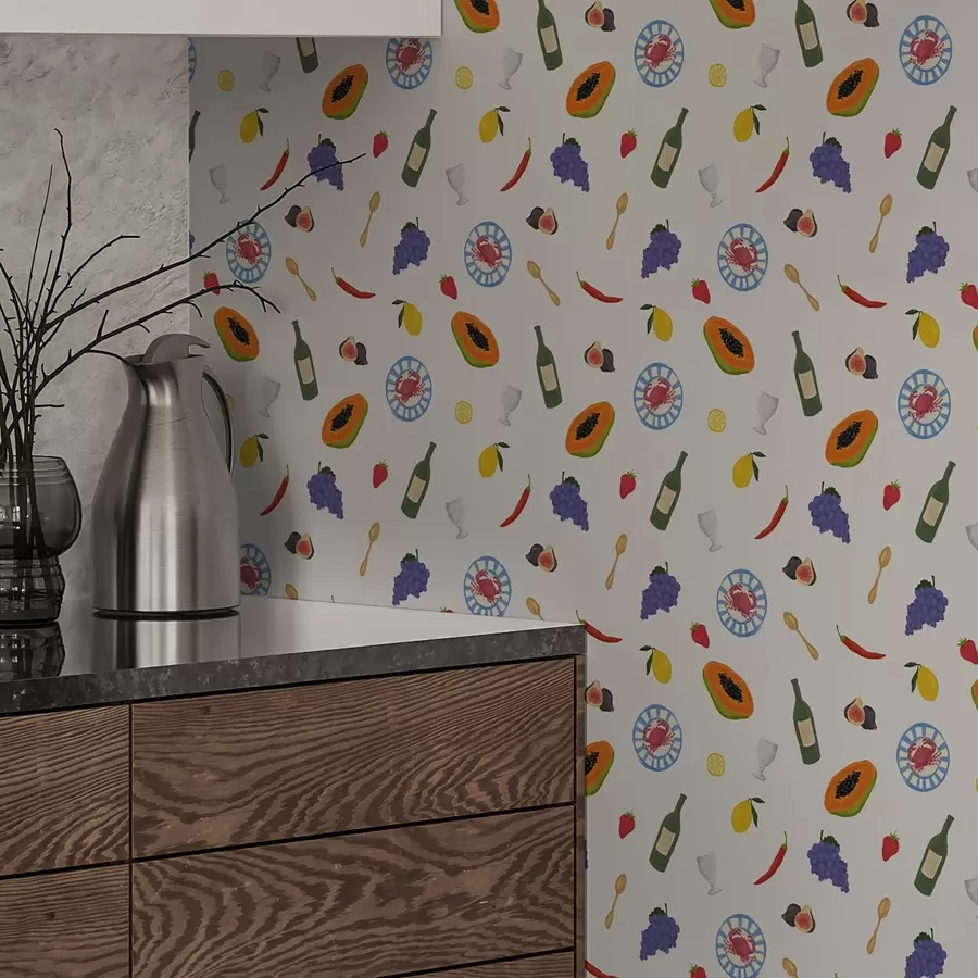 wall murals Аранжирано воће, вино и зачини на светлој позадини a00639