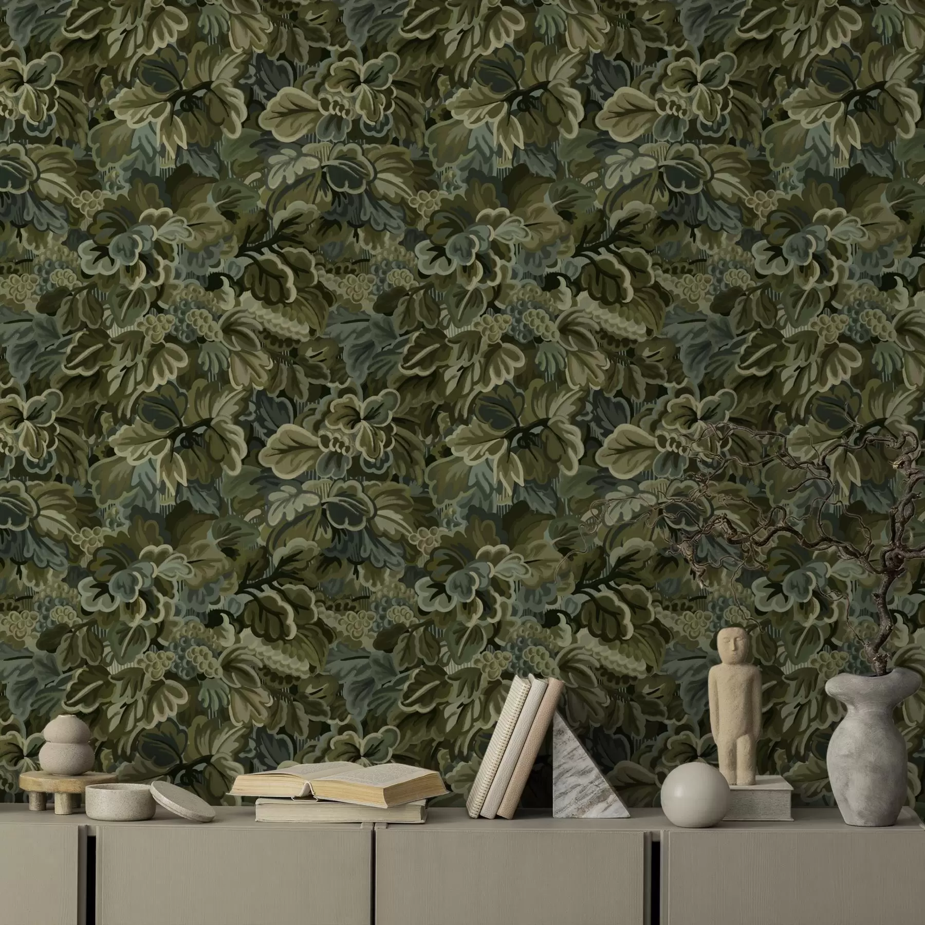 wall murals Густи листови винове лозе у дубоко зеленој палети a00647
