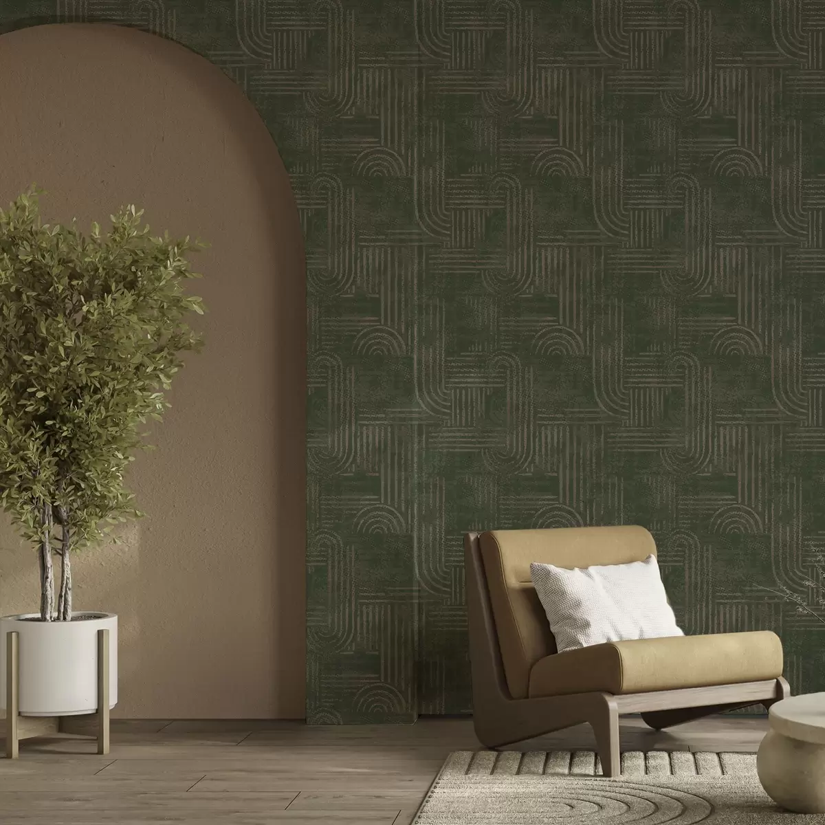 Позадина Геометријски узорак са луковима у зеленој палети a00697