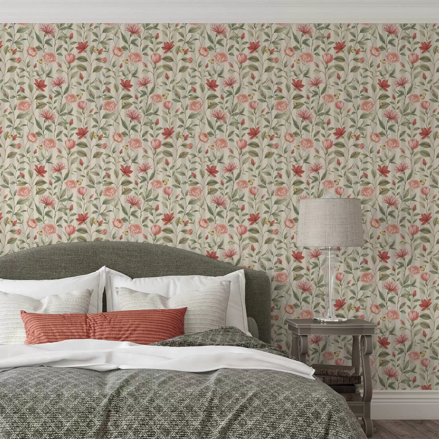 wall murals Цветне стабљике са лептирима на светлој позадини a00698