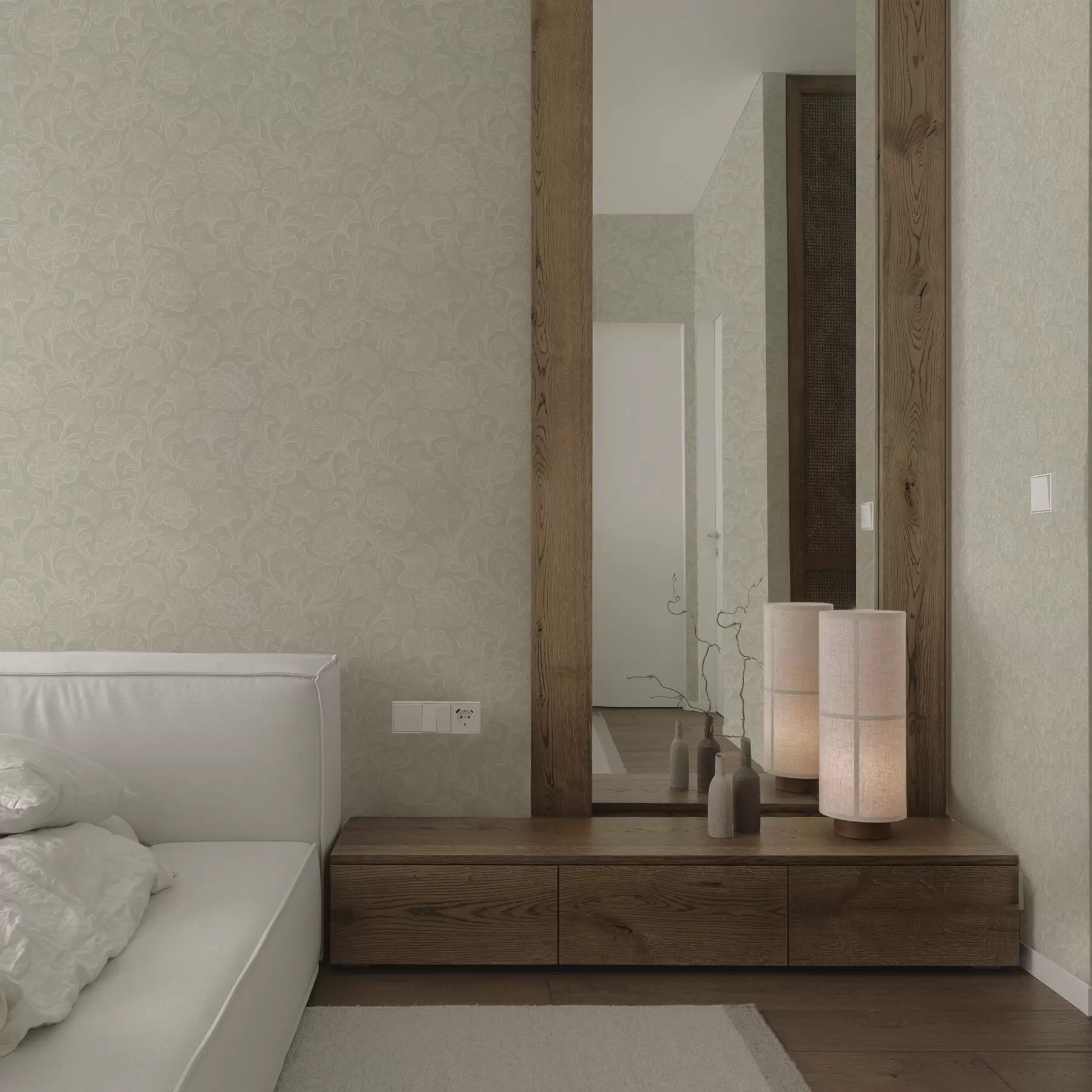 wall murals Светли узорак са гинкгом и божурима a00700