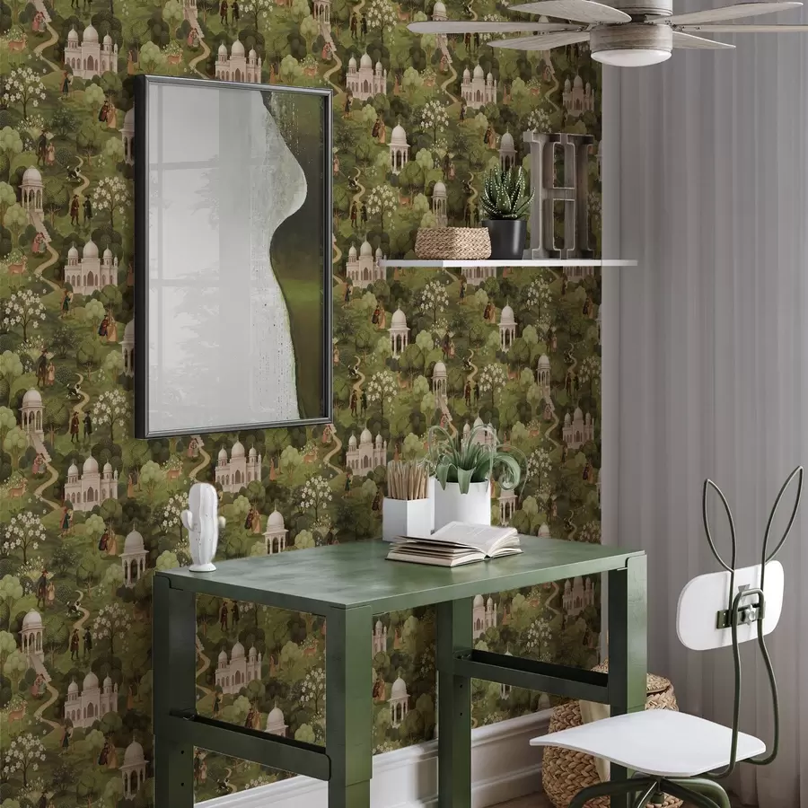 wall murals Парковска сцена са дрвећем и архитектуром у пејзажном стилу a00705