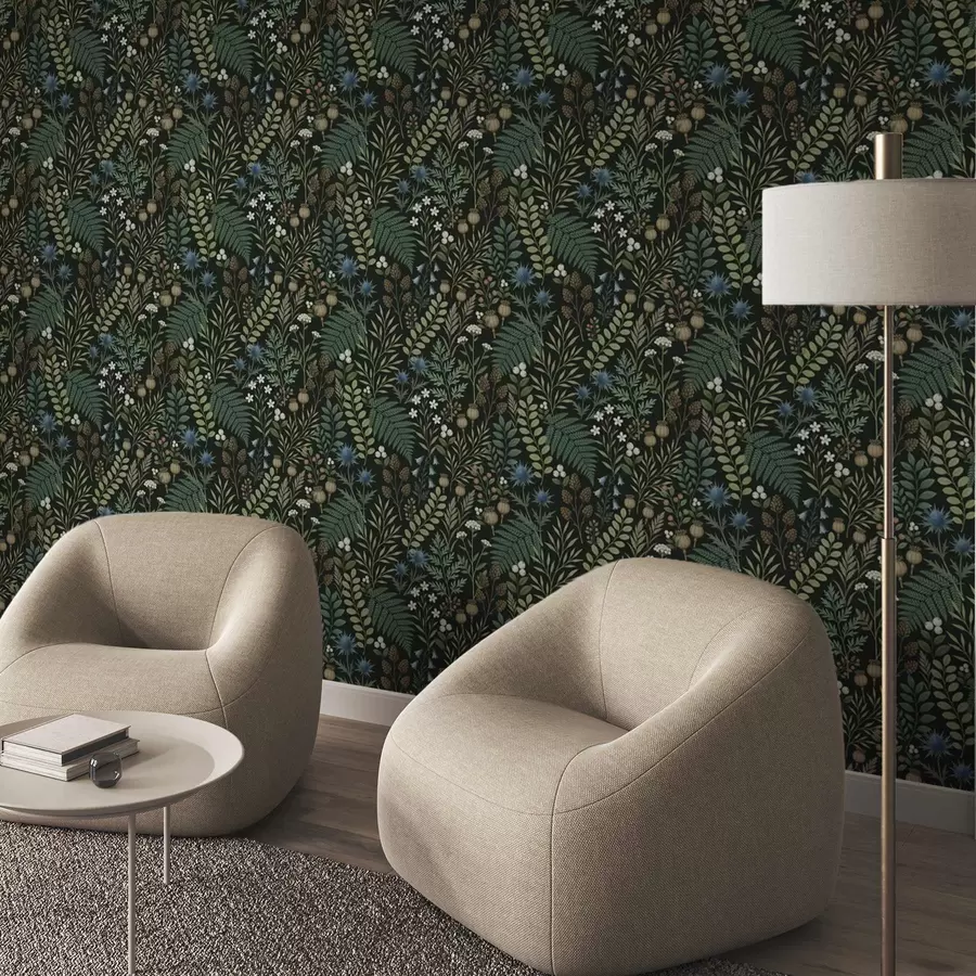 wall murals Пољске траве, бобице и семе на тамној позадини a00706