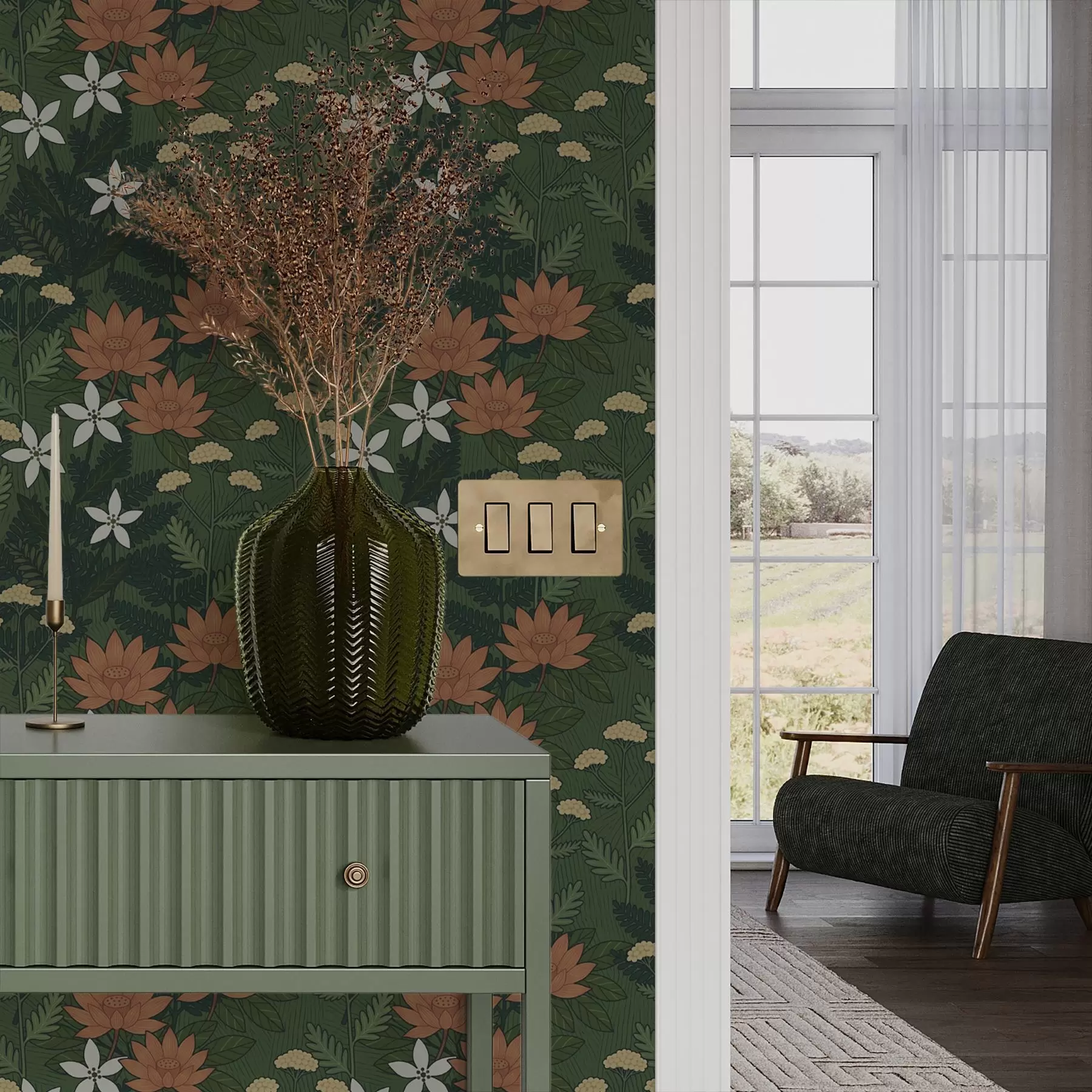 wall murals Велико цвеће међу зеленим лишћем, декоративна композиција a00708