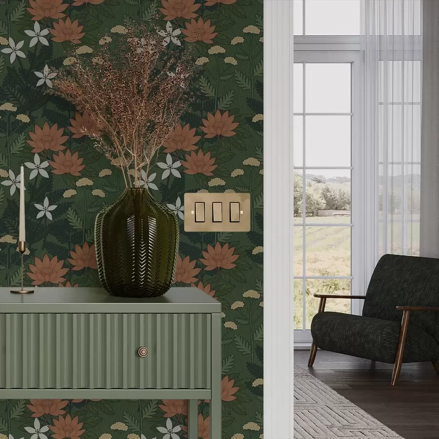 wall murals Велико цвеће међу зеленим лишћем, декоративна композиција a00708