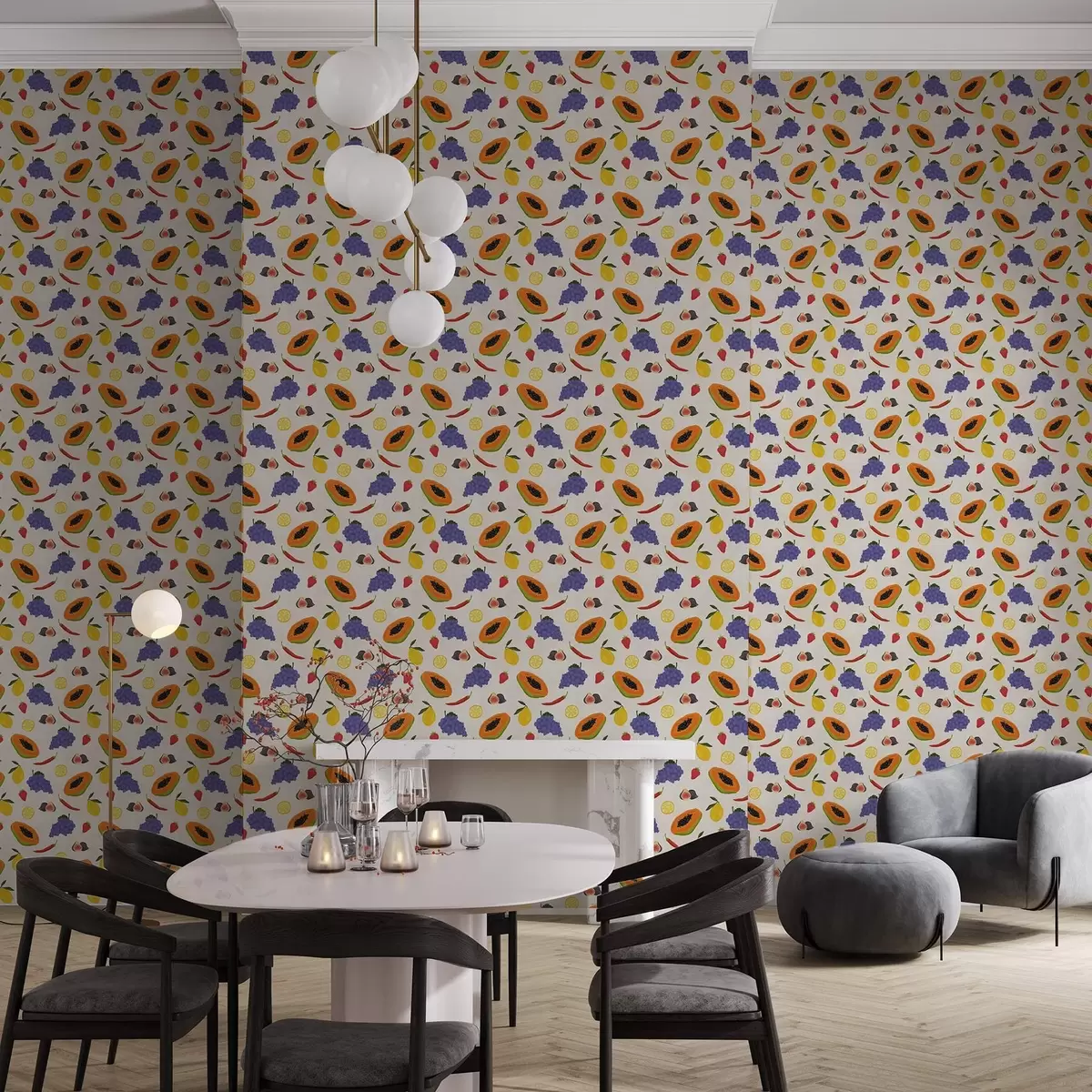 Позадина Папаја, грожђе и лимуни — светла мешавина воћа a00803