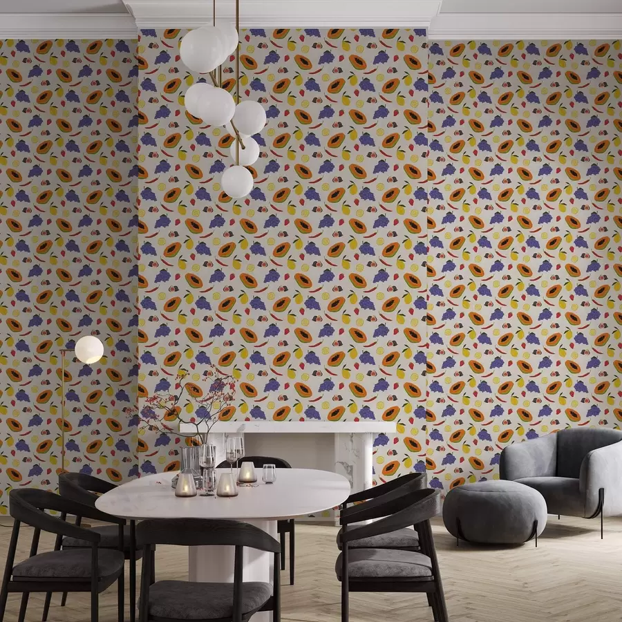 wall murals Папаја, грожђе и лимуни — светла мешавина воћа a00803