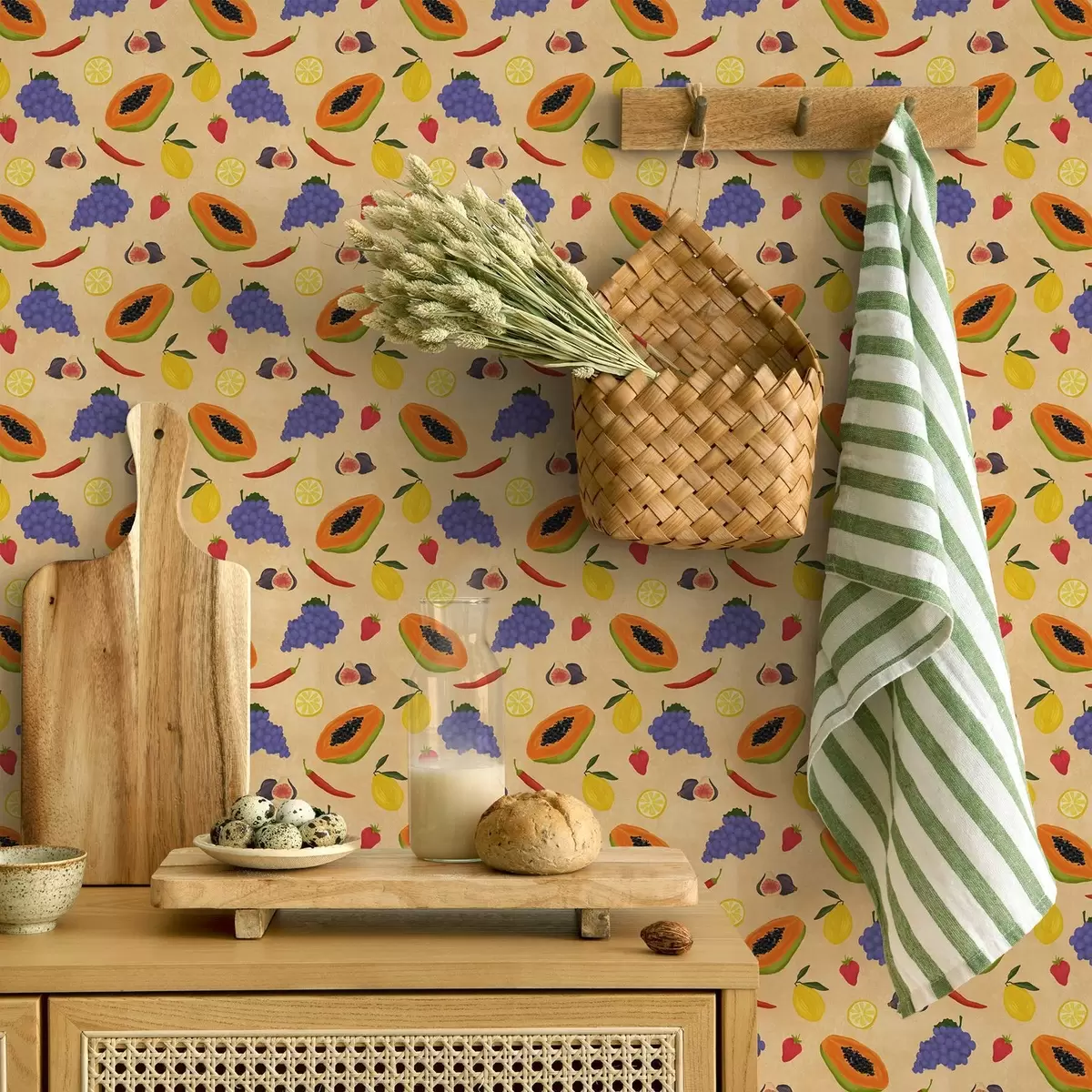 Позадина Папаја, цитруси и бобице на богатој топлој позадини a00803v1