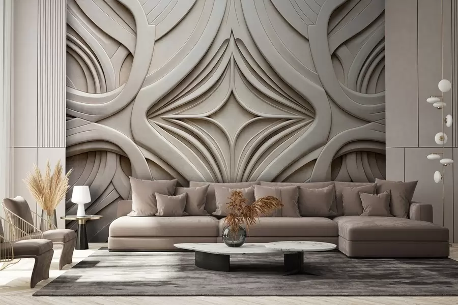 wall murals Апстрактни симетрични текстурирани геометријски отисак, светло беж боја, арт деко стил, замршени детаљи w09473