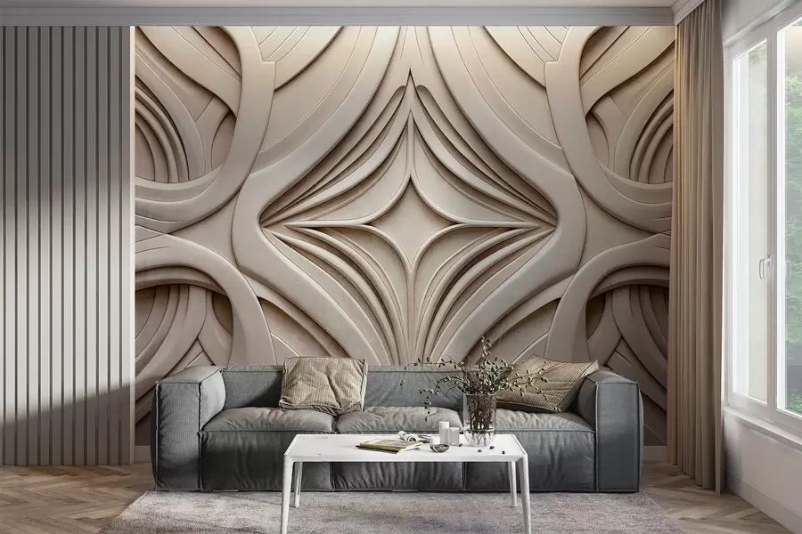 wall murals Апстрактни симетрични текстурирани геометријски отисак, светло беж боја, арт деко стил, замршени детаљи w09473