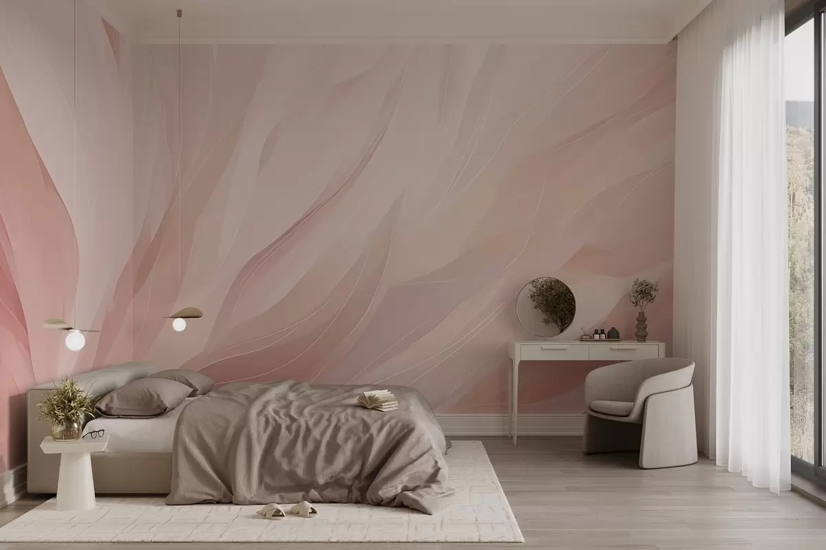 wall murals Апстрактни меки потези у пастелним ружичастим и бресквастим тоновима w04731