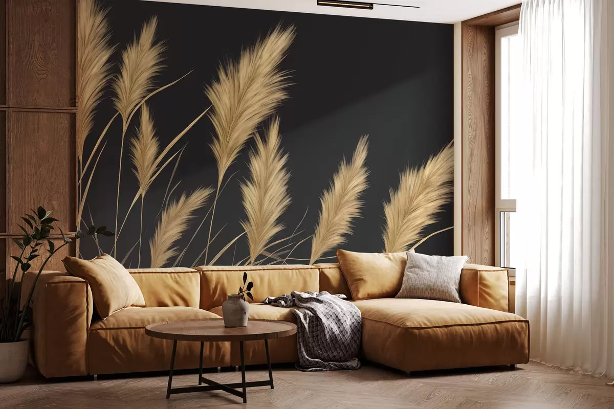 wall murals Пахуљасти класови пшенице на тамној позадини w04734