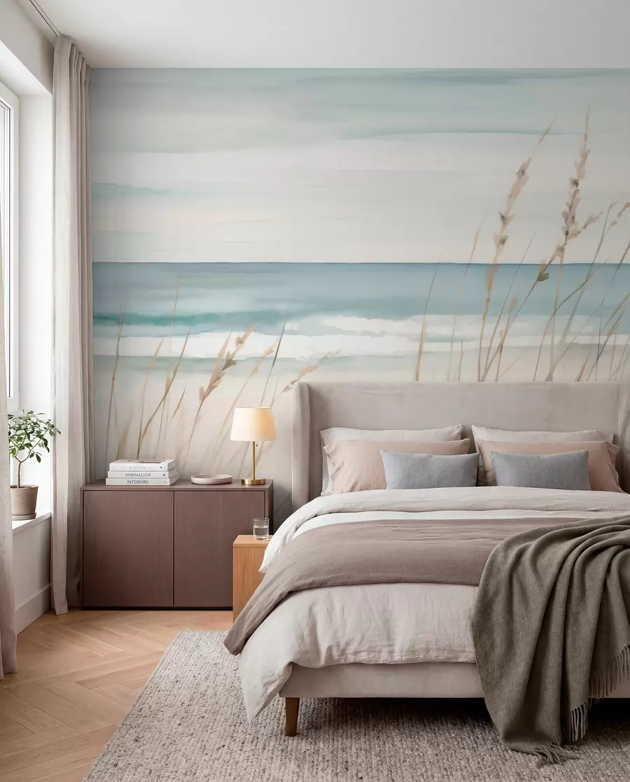 wall murals Меке траве поред мора w04737
