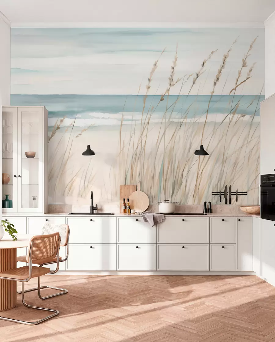 wall murals Меке траве поред мора w04737