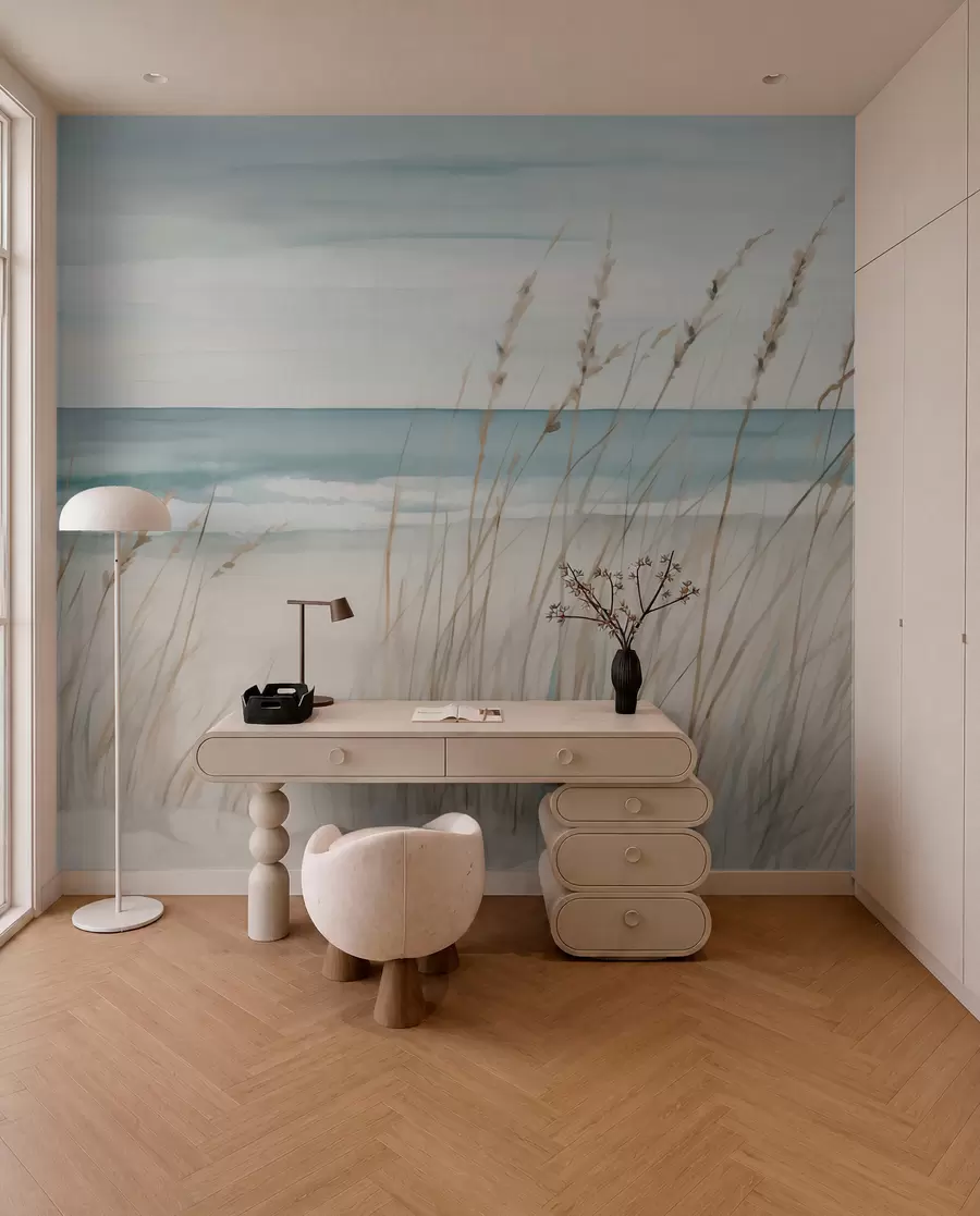 wall murals Меке траве поред мора w04737
