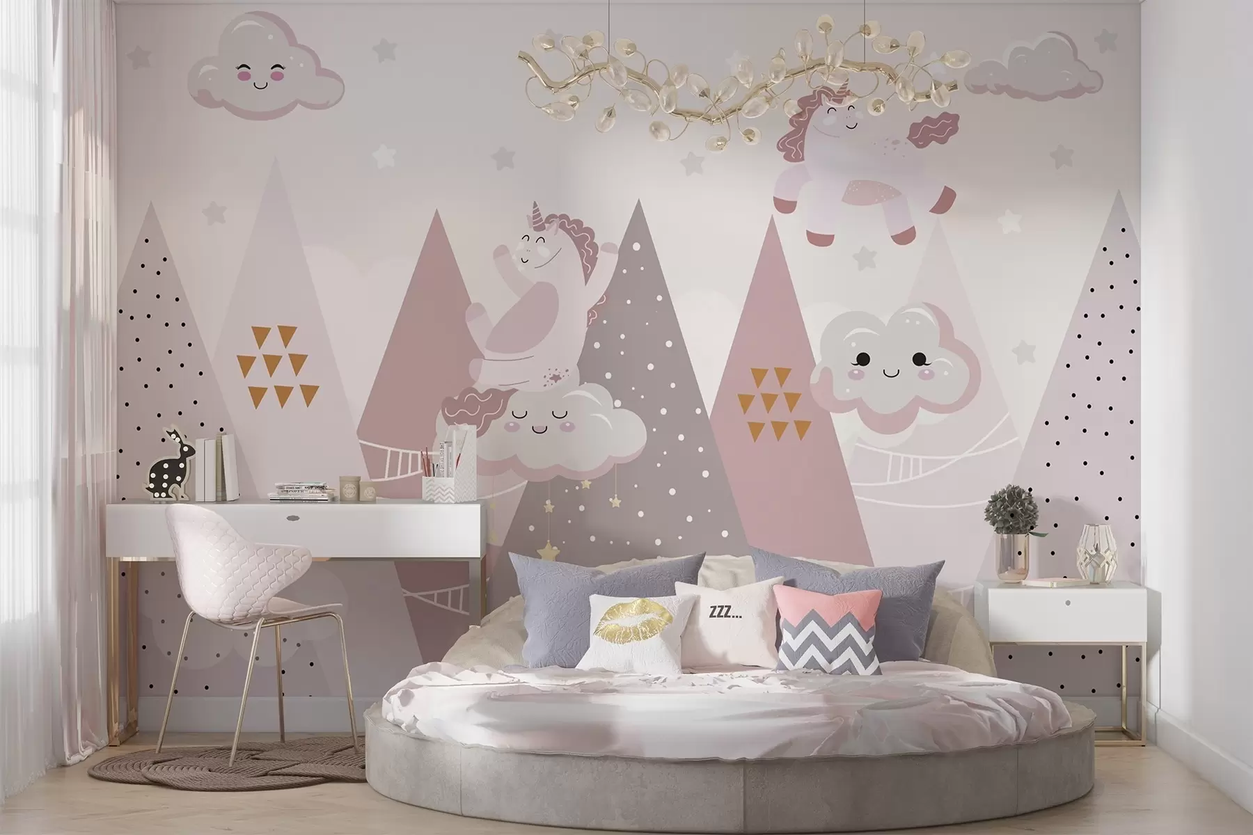 wall murals Пони у планинама са облацима w04741