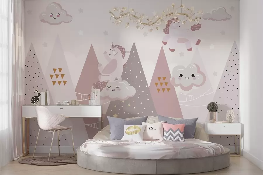 wall murals Пони у планинама са облацима w04741